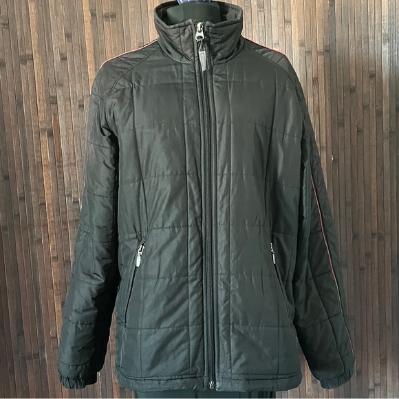 Vintage Women’s Ski Jacket Snow Jacket Puffer 70s 80s Racer Stripe Black Red M L - Picture 7 of 9